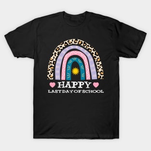 Leopard Print Boho Rainbow Happy Last Day Of School Gift T-Shirt